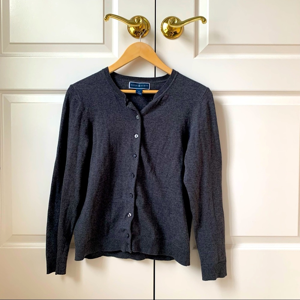Karen Scott grey button down cardigan sweater
